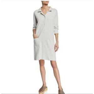 Joan Vass Gray 3/4 Sleeve Cotton Pullover Shirt Dress W/ Pockets MP 9028 EUC